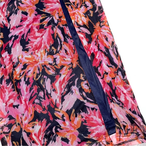 Lulus My Favorite Attention Navy Blue Floral Mesh Lace-Up Midi Dress - Picture 4 of 9